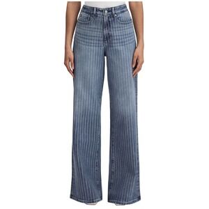 $450 GOOD AMERICAN Wide Leg Jeans Crystal Rhinestone Stripe Relaxed Denim 8/29